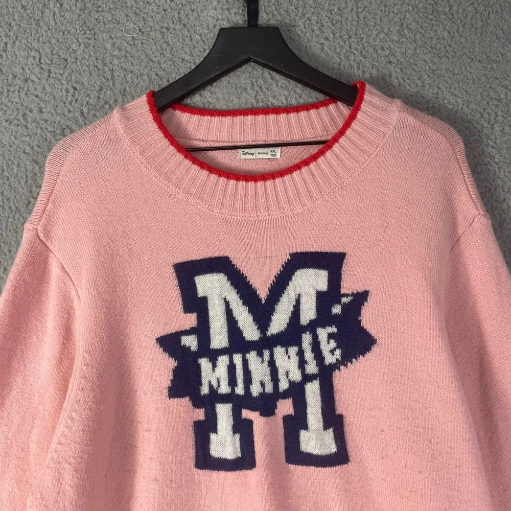 Disney Macy's Minnie Mouse Sweater XXL Pink Varsity M Pullover Womens 2024